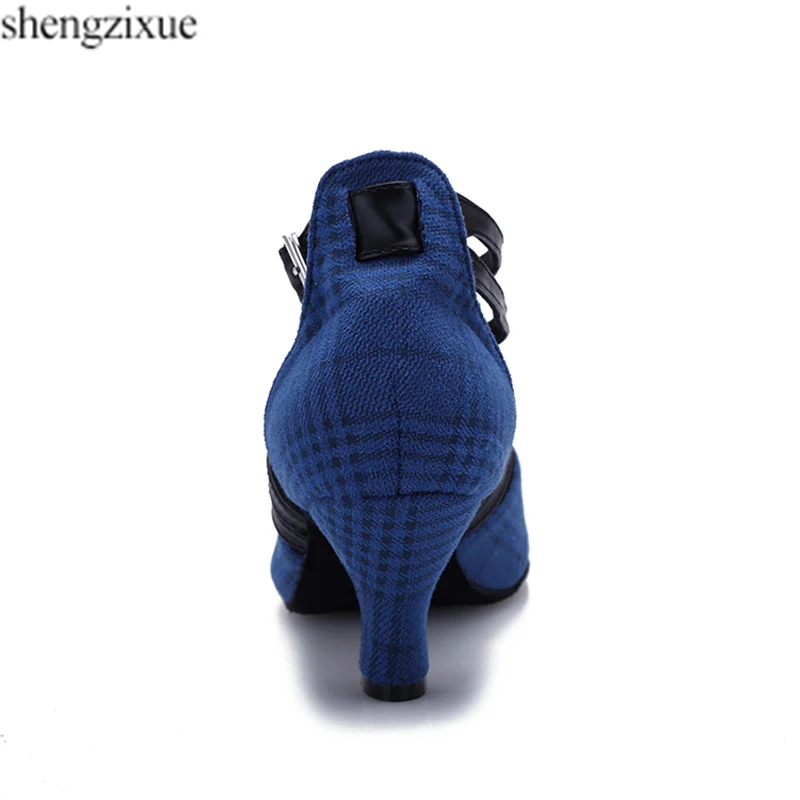 shengzixue NEW Blue/Gray/Brown Checkered Cloth Material Dance Sneakers Shoes Ballroom/Latin Women's 6CM/7.5CM/8CM Heel | Спорт и