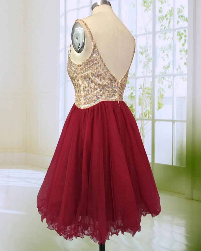 Новое прибытие Бургундия короткое коктейльное платье 2018 искрящееся украшенное