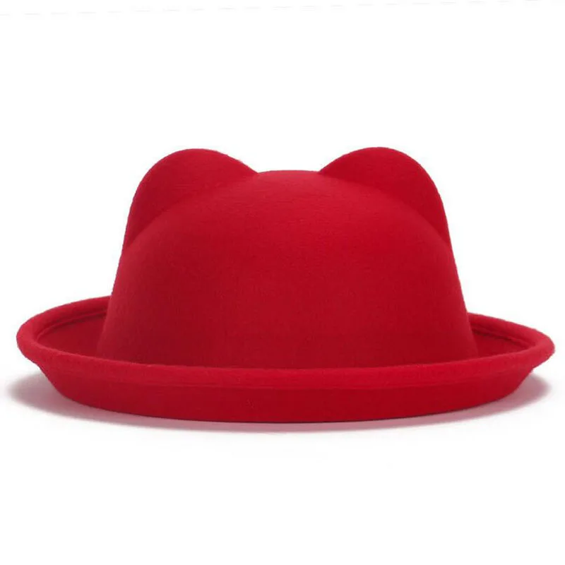 2016 paternity hat fashion wool sense ladies women Fedoras retro children cat ears animal not deformed Boys Girl sun | Аксессуары для