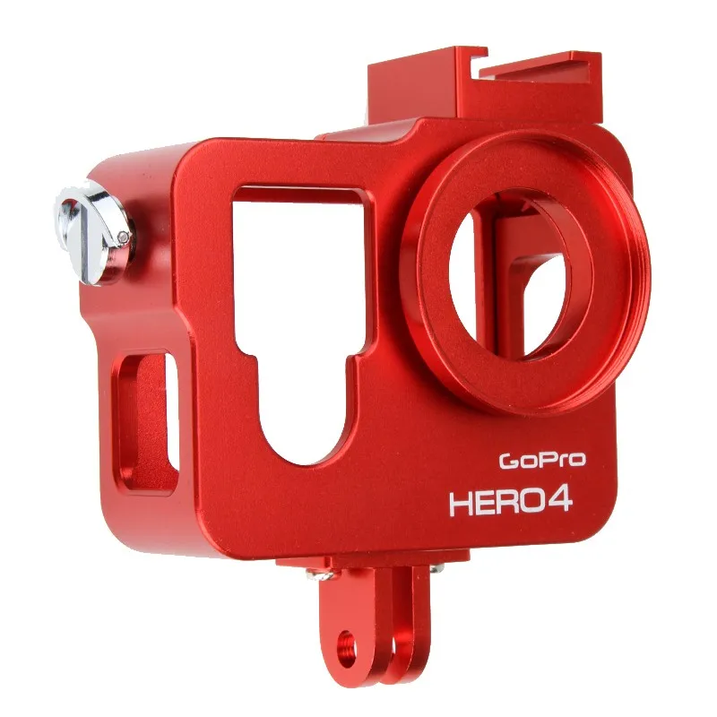 red Gopro hero 4 3+ чехол Защитный корпус из алюминиевого сплава чехол+ фильтр Лен для Gopro Go pro hero 4 hero 3+ аксессуары для камеры - Цвет: red