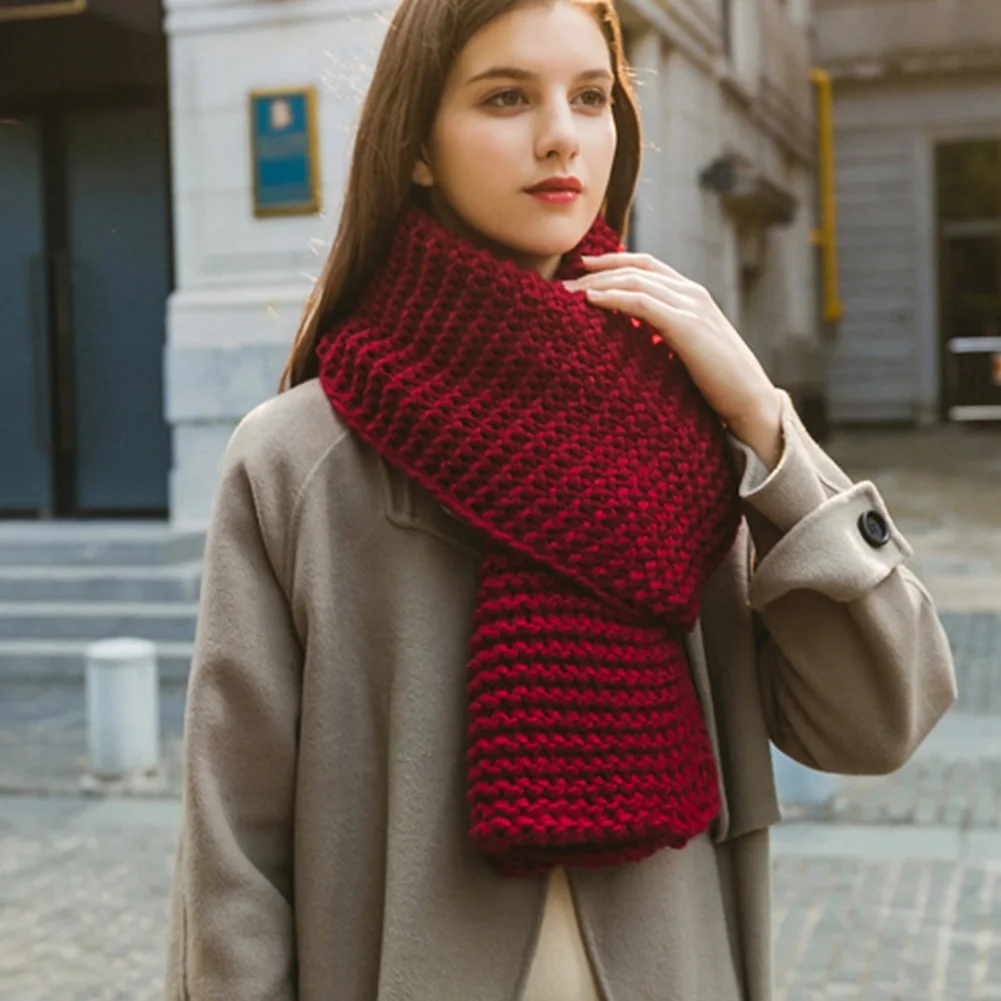 

Women Men Wool Scarf 175Cm 2018 New Chic Pink Winter Warm Knitting Wool Scarf Long Scarves Wrap Solid Shawl Thicken Solid Acc