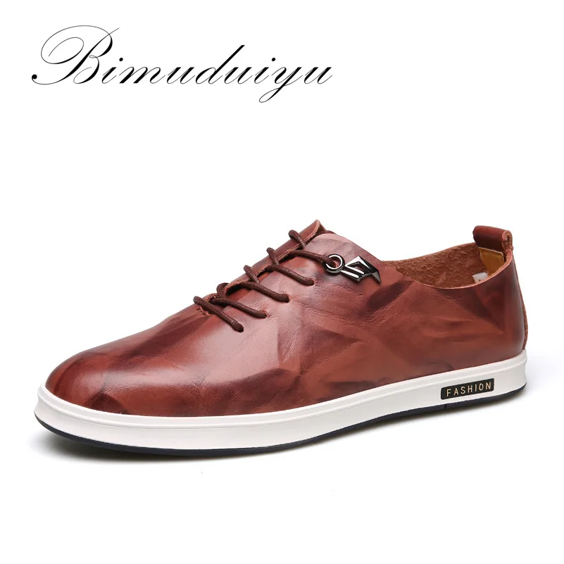 Мужская повседневная обувь BIMUDUIYU оранжевая дышащая из натуральной кожи на