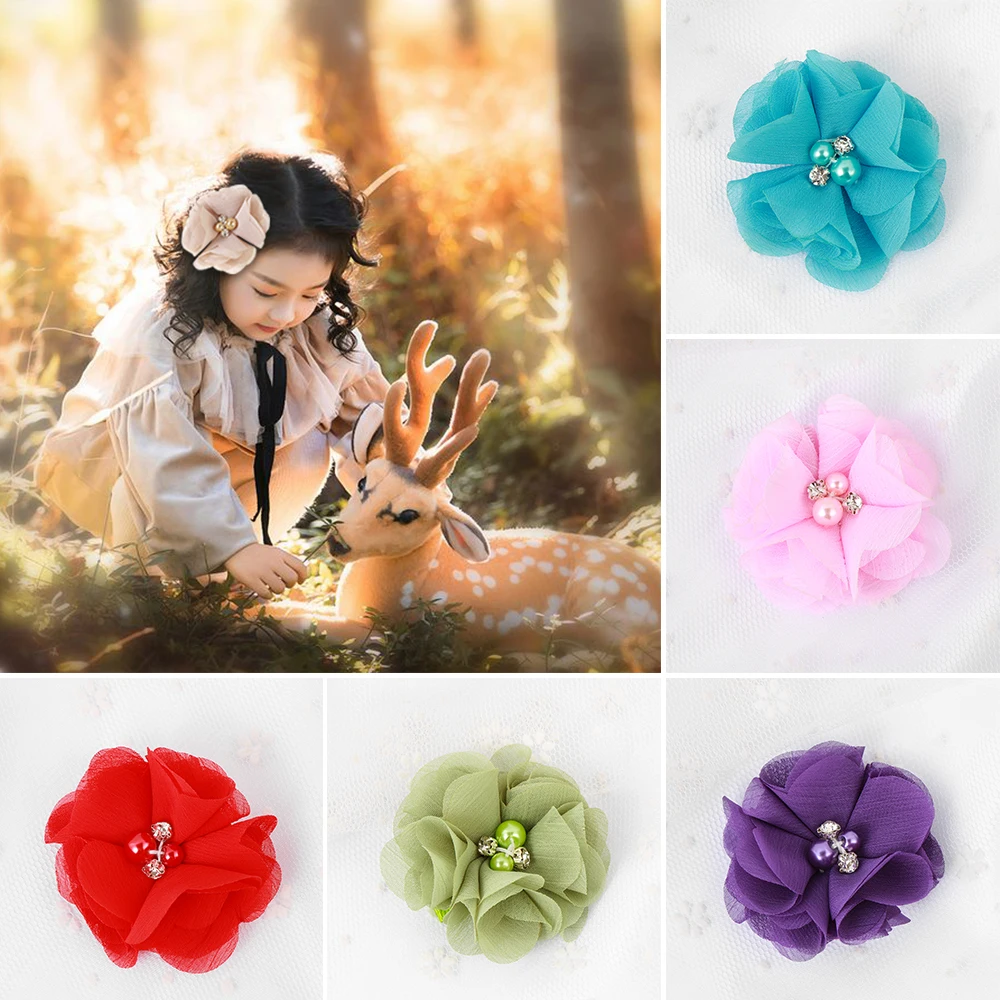 1 шт. заколка для волос из шифона с бантом и цветами маленьких девочек жемчугом