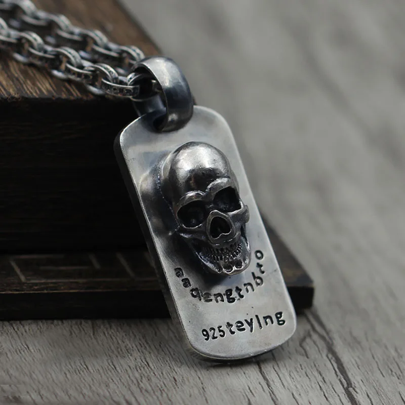 

S925 silver jewelry to create three-dimensional retro Skull Necklace Pendant Silver tag old all-match personality