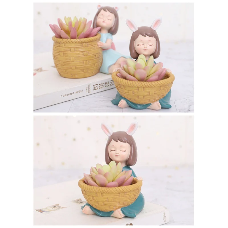 Cute Cartoon Fleshy Flower Pot Resin Micro Landscape Plant Potted Home Garden Decoration Orchid Pot Home& Garden Supplies