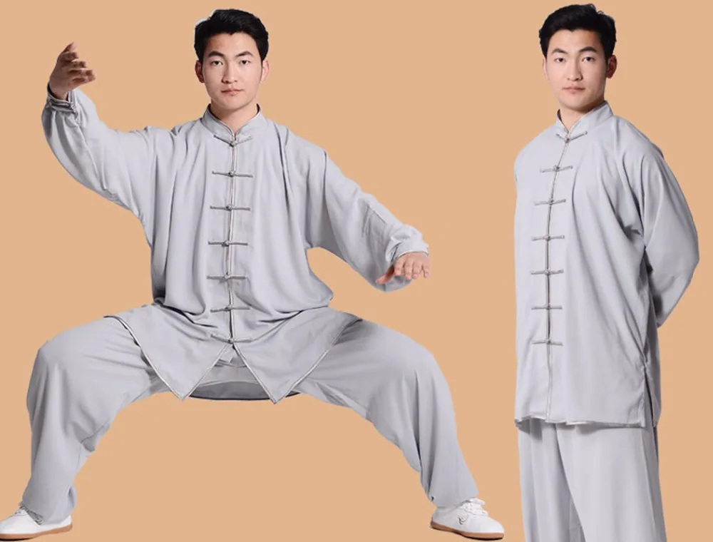 Однотонный хлопковый льняной Традиционный китайский мужской костюм двойка Taichi