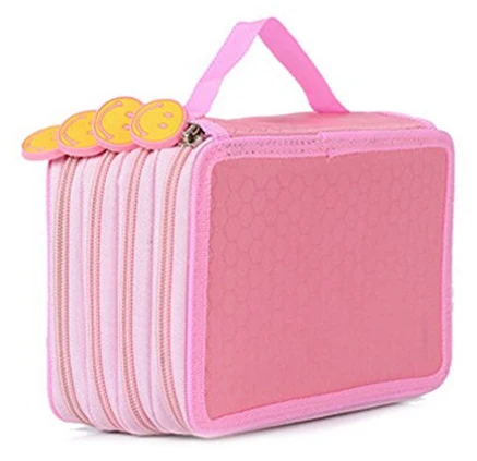 Pink 72 отверстия, 4 слоя, портативные оксфорды холщовые, школьные карандаши, чехол, большая емкость, держатели для карандашей, школьные принадлежности - Цвет: Pink
