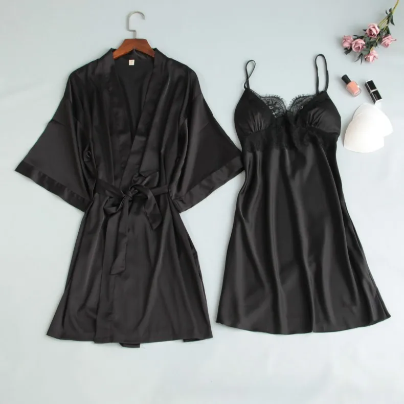 Женский халат и MECHCITIZ Шелковый пижамный комплект ночная рубашка летнее платье с
