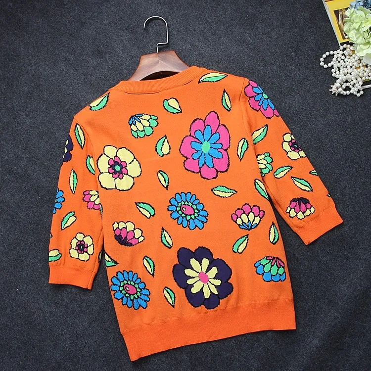 Free Shipping 2017 Yellow Half Sleeves Women's Pullovers Summer Elephant Florals Jacquard Runway Sweaters S005 | Женская одежда