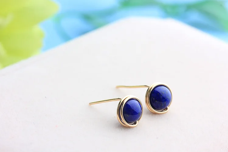 Серьги гвоздики ручной работы PINJEAS Lapis lazuli минималистичные серьги в виде