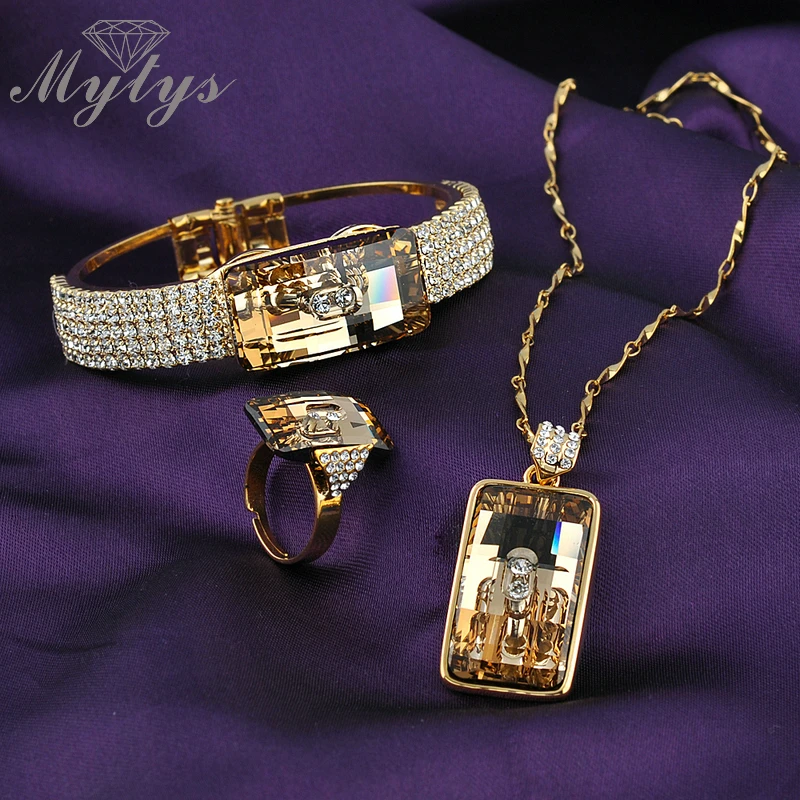 Свадебные ювелирные наборы Mytys комплект из колье кольца и браслета|necklace and bracelet