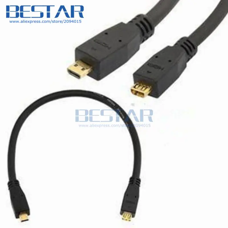 

(100pcs/lot) Micro HDMI D Type Male to Micro HDMI D Female Extension Cable Cord HDTV 30cm 1ft 1.4V