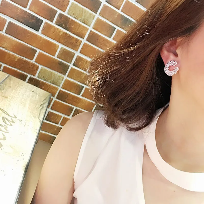Капля воды Earrring AAAAA Циркон cz 925 серебро обручальные свадебные серьги гвоздики для