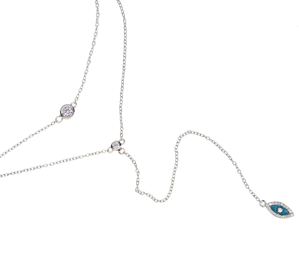Настоящее серебро 925 проба Evil Eye Подвеска из эмали с двумя cz колье ожерелье s для женщин длинный подвес-кисточка многослойное Y ожерелье