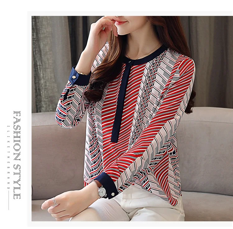 Autumn Long Sleeve Striped Chiffon Blouse Shirt Fashion Woman Blouses OL Blouse Women Tops Blusa Feminina Shirt 1141 40