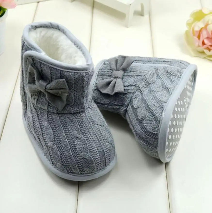 1Pair Woolen Yarn Baby Bowknot Soft Sole Winter Warm Anti-slip Comfortable Shoes Boots For Great Gift To 25 |