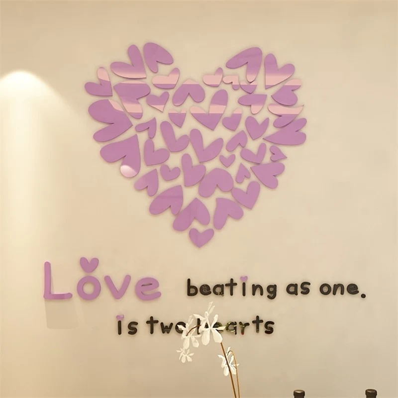 Романтический любящих сердец 3D Акриловые Настенные Стикеры Свадебный декор