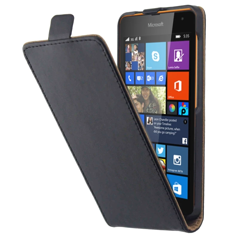 Вертикальный чехол книжка для Nokia Lumia 535 роскошный из искусственной кожи Microsoft