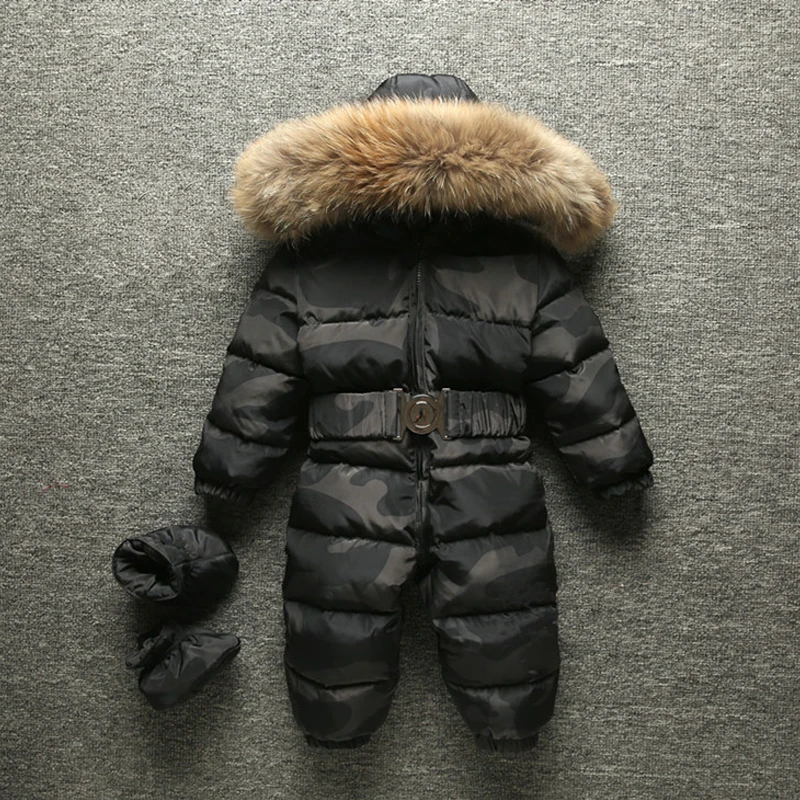 Camouflage RAC Зимний комбинезон для маленьких мальчиков, Детские теплые комбинезоны с капюшоном и натуральным мехом, комбинезон унисекс для маленьких девочек, одежда для малышей - Цвет: Camouflage RAC