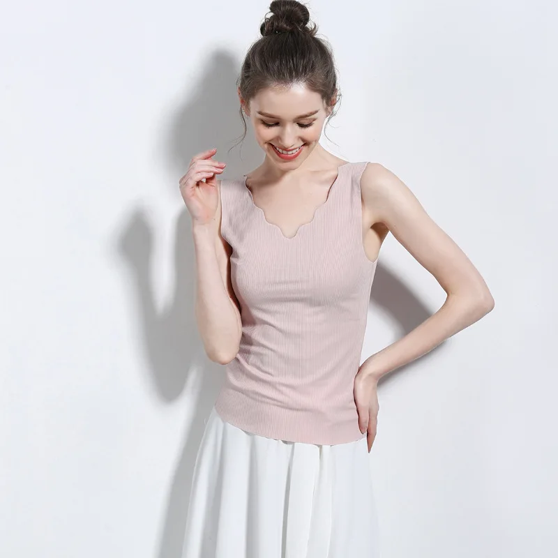 Wave collar Pink Женская майка AIRCOOL, бесшовный жилет, сексуальные лямки, нижняя рубашка, лето, новое женское нижнее белье, топы размера плюс - Цвет: Wave collar Pink