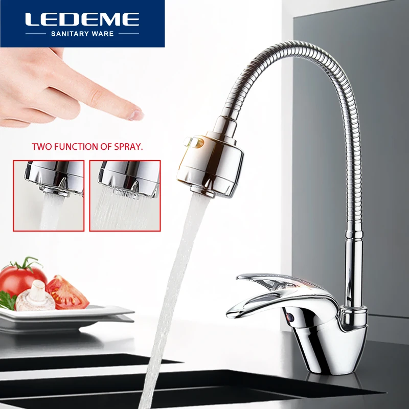 LEDEME Смеситель для кухни с губким изливом силумин Цвет: хром  L4302 B|kitchen faucet|brass