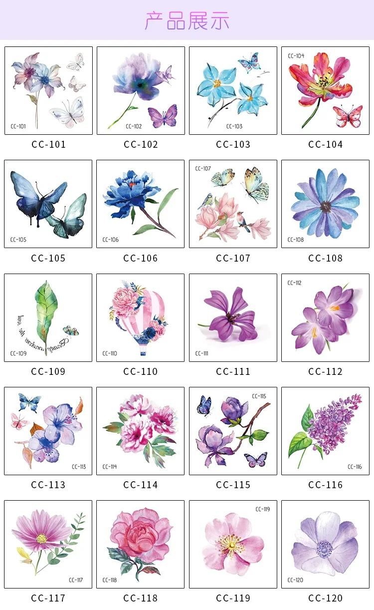 Rocooart Colorful Flowers Tattoo Stickers Petal Leaf Fake Tattoo Body Art Temporary Tattoo For Women Waterproof Tatouage Female