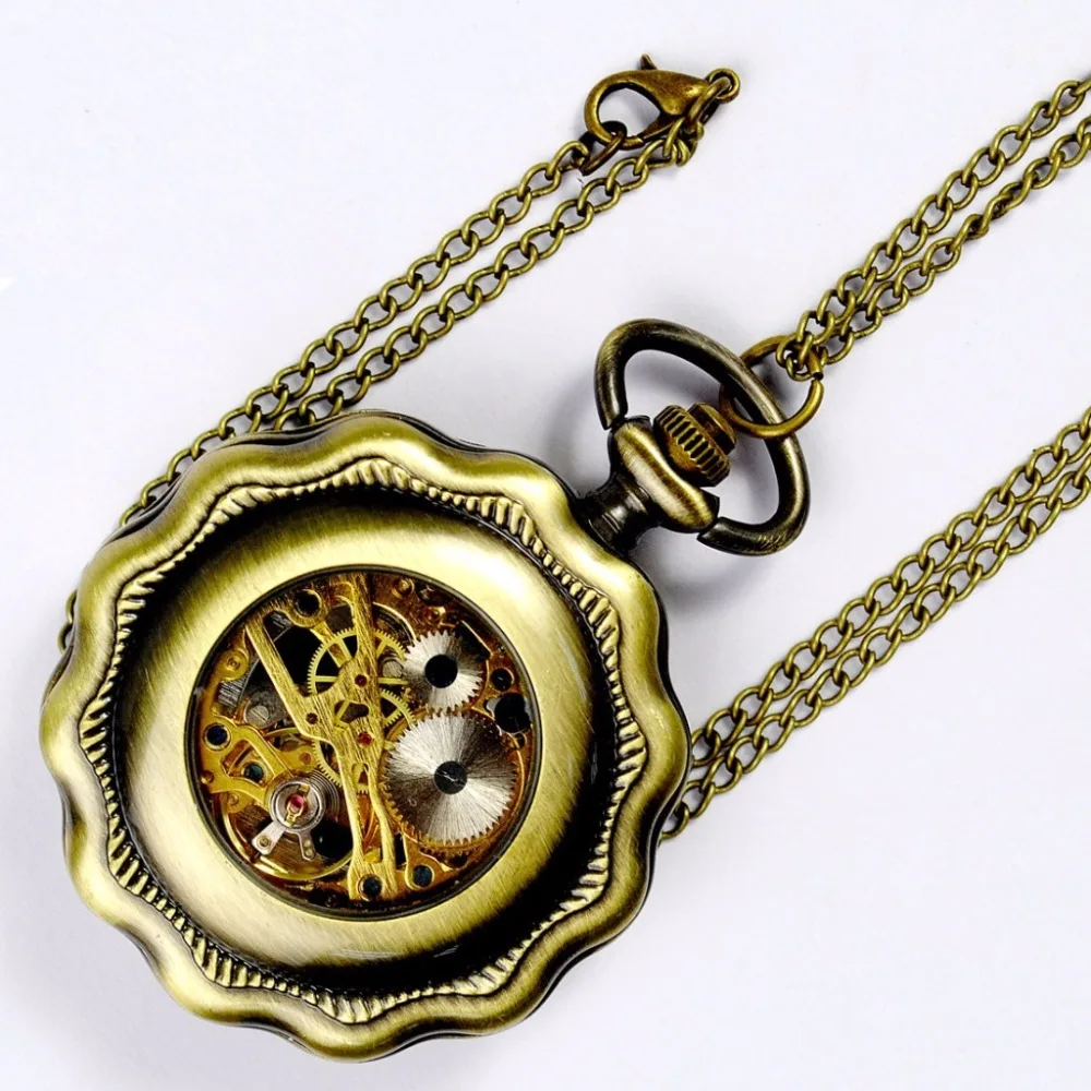 New Arrival 2016 Retro Pocket Watches Lotus Design Golden Bronze Case Analog Numbers Dial DIsplay Mechanical Fob | Наручные часы