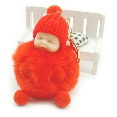 ZOEBER Baby Sleeping fur Doll Keychain foot hand doll Pompom Rabbit Fur Key Chain Car Keyring Holder Charm jewelry for women | Украшения и