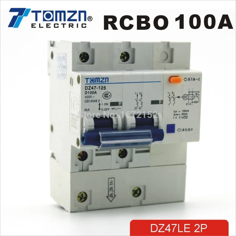 Автоматический выключатель остаточного тока DZ47LE 2P 100A D Тип 400 В ~ 50 Гц/60 Гц с