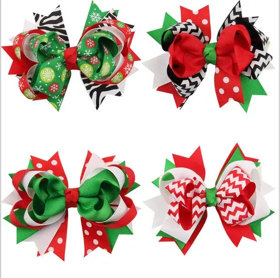 12 видов цветов Рождественская Снежинка бант заколка для волос красный и зеленый