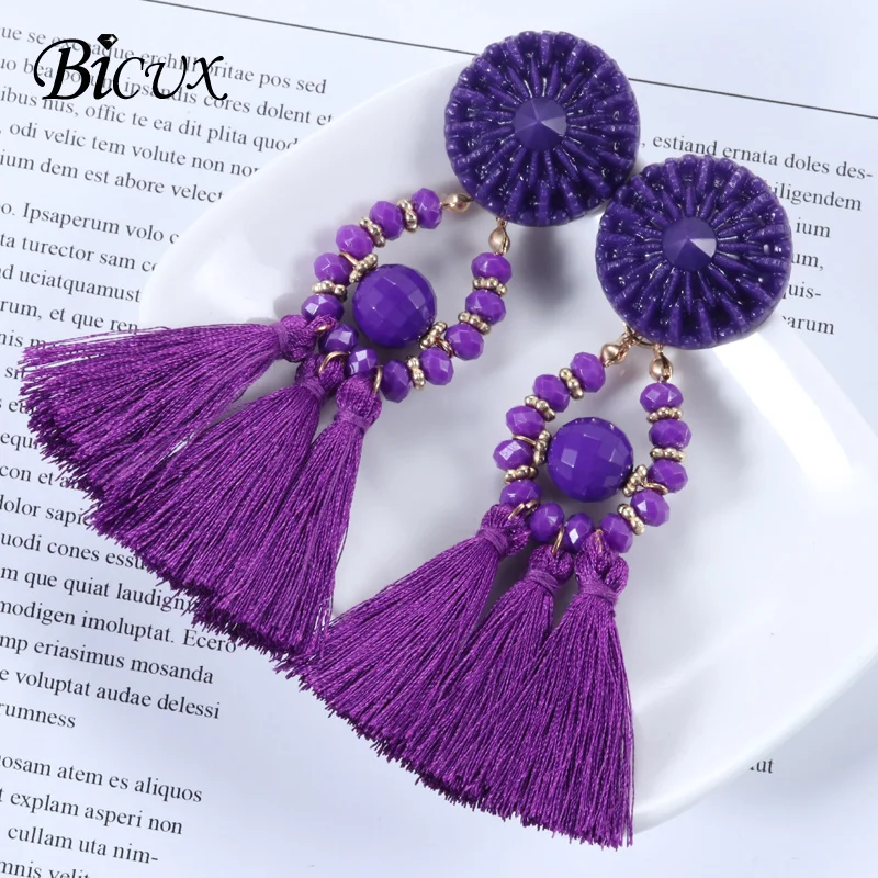 BICUX Bohe с длинной бахромой Длинные Висячие серьги для Для женщин модные богемные