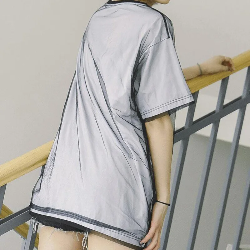 Woherb, корейский стиль, Длинная женская рубашка, Harajuku, сетчатый топ, марля, пэчворк,, летние топы, футболка, женская уличная одежда, 21055