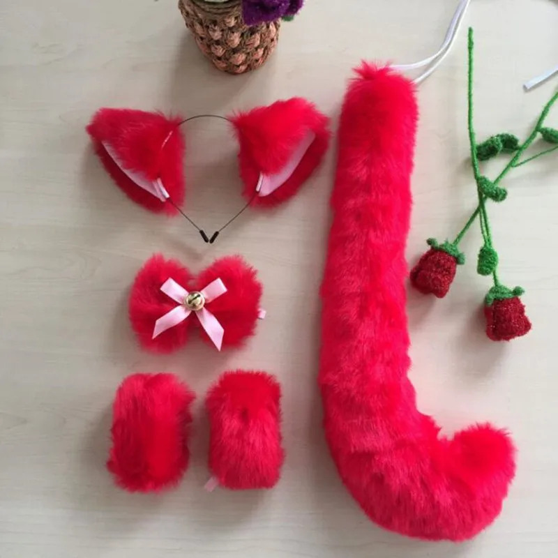 Плюшевая повязка на голову с лисой и кошкой для девочек; повязка на голову; комплект с хвостом; костюм горничной из аниме для костюмированной вечеринки; женские вечерние аксессуары