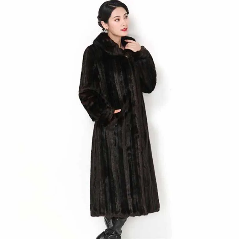 Harajuku больших размеров 5XL из искусственного меха норки пальто Для женщин зимние плотные теплые куртки женские свободные мех верхняя одежда длинное пальто одноцветное пальто G264