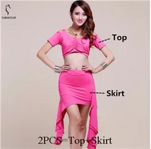 Rose Red 2pcs Костюм для танца живота практическая одежда сценическая одежда для взрослых Восточный Болливуд индийский Топ Юбка Пояс тренировочная одежда 8 цветов - Цвет: Rose Red 2pcs