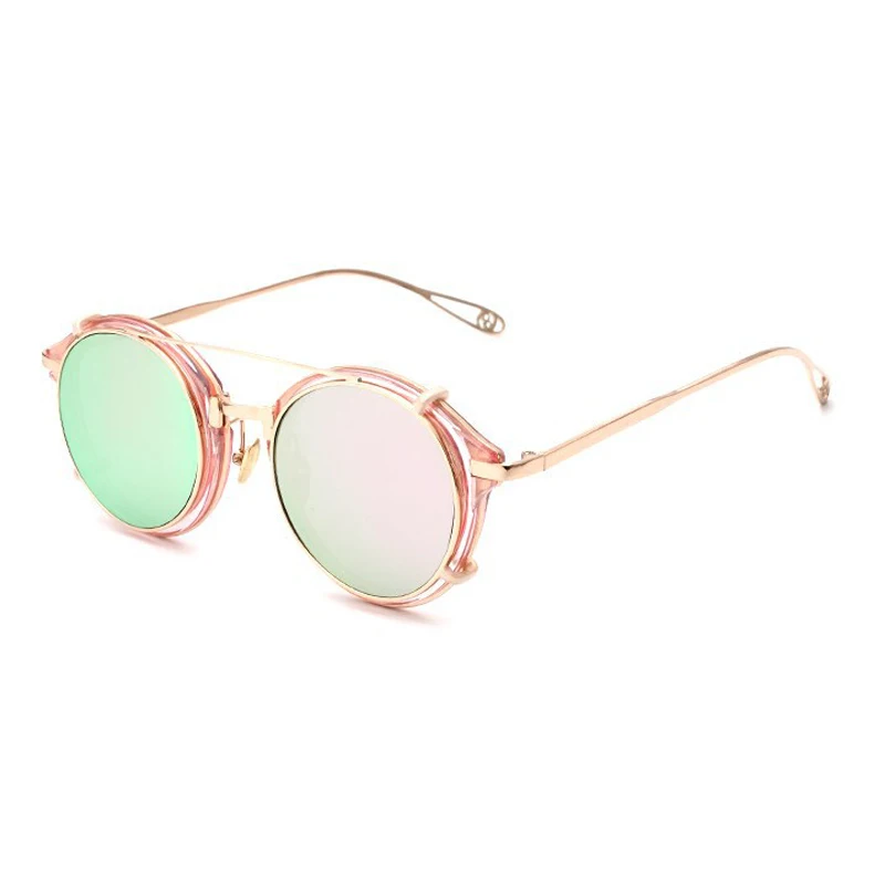 GOLD MIRROR PINK SIMPRECT мужские солнцезащитные очки в стиле стимпанк Для женщин круглый Съемная ретро черные металлические солнцезащитные очки Винтаж пара солнцезащитные очки в стиле панк YJ1038 - Цвет линз: GOLD MIRROR PINK