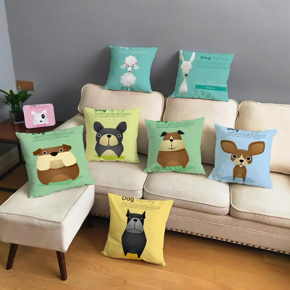 

Cute Dog Family Throw Pillow Cover 45*45cm Cushion Covers Plush Pillow Case Car Sofa Home Decor Colorful Pet Animal Pillows Case