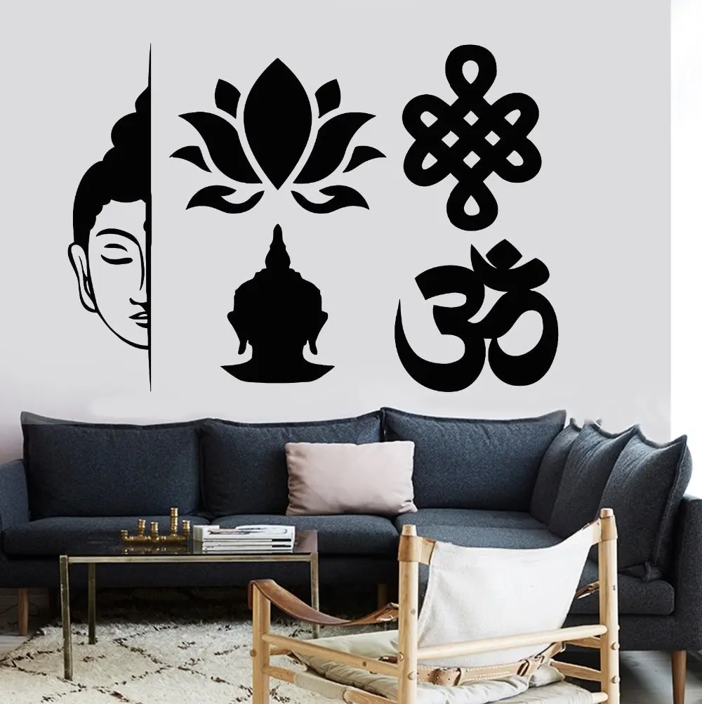 

Buddha Vinyl Wall Sticker Buddha Elements Buddhism Yoga Meditation Mural Art Wall Decal Sticker Room Bedroom Home Decoration