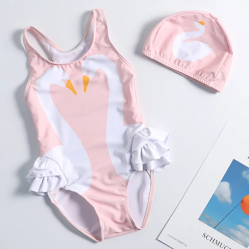 ST119-Pink Swan Одежда для купания с единорогом для девочек, цельные костюмы для девочек от 1 до 10 лет, милые купальники для маленьких девочек, новинка года, модная пляжная одежда для купания, ST120 - Цвет: ST119-Pink Swan