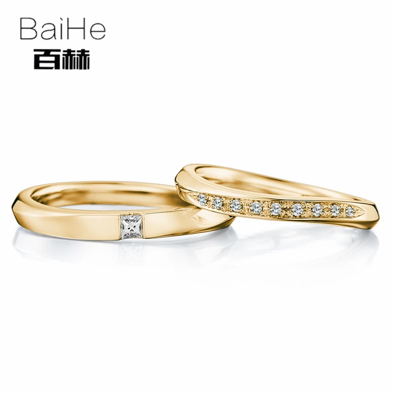 BAIHE Solid 18K Белое Золото 0.09CT Certified H/SI круглый 100% натуральный бриллиант свадебные