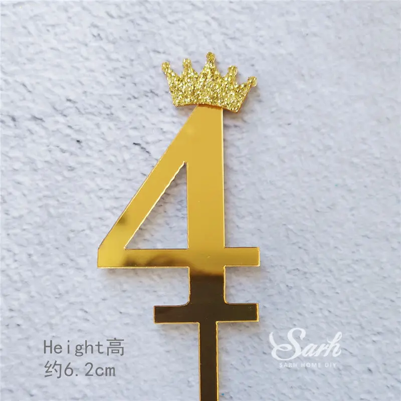 2pcs gold crown 4 Золотая Серебряная корона номер "0-9" Торт Топперы с днем рождения блестящее украшение для принадлежности для юбилейной вечеринки прекрасные подарки - Цвет: 2pcs gold crown 4