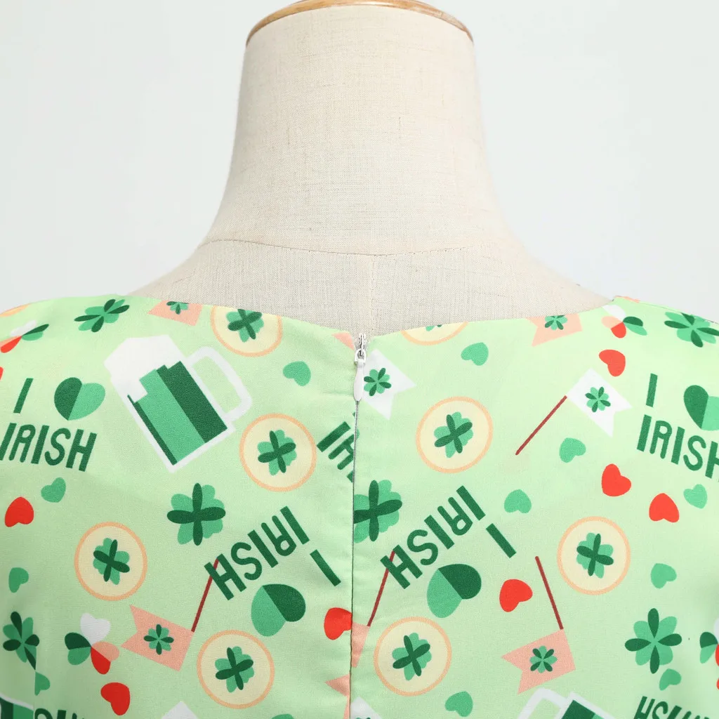 St. Patrick's Day Dresses For Women's Clover Sleeveless Evening Print Party Prom Swing Elegant Soft Bodycon Vestido | Женская