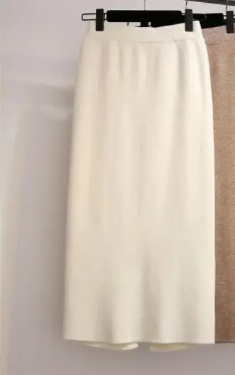80cm beige SEDUTMO, зимние юбки-карандаш, Женская Толстая юбка с высокой талией, трикотажная миди плиссированная Повседневная Осенняя черная винтажная сексуальная юбка ED530 - Цвет: 80cm beige