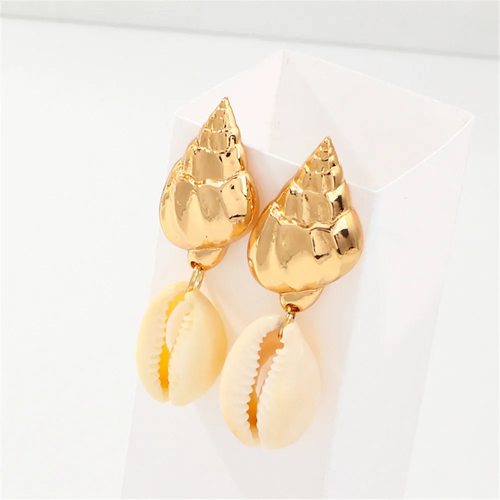 Женские богемные серьги подвески MLING золотые в форме раковины|Серьги-подвески| |