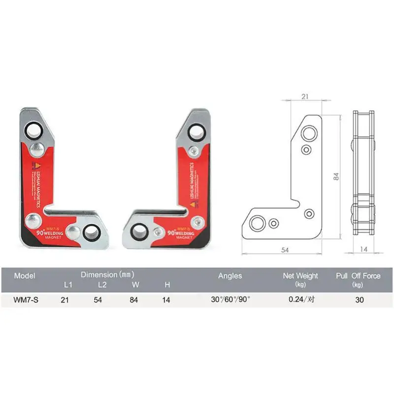 

2pcs Adjustable Magnetic Neodymium Welding Positioner Locator Tools Right Angle Clamp Weld Fixture Welding Magnet Holder
