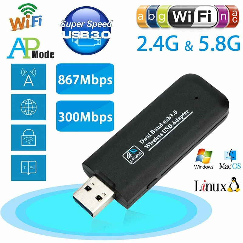 1200 Мбит/с мини USB беспроводной WiFi Lan Сетевой приемник карта адаптер для настольного ПК