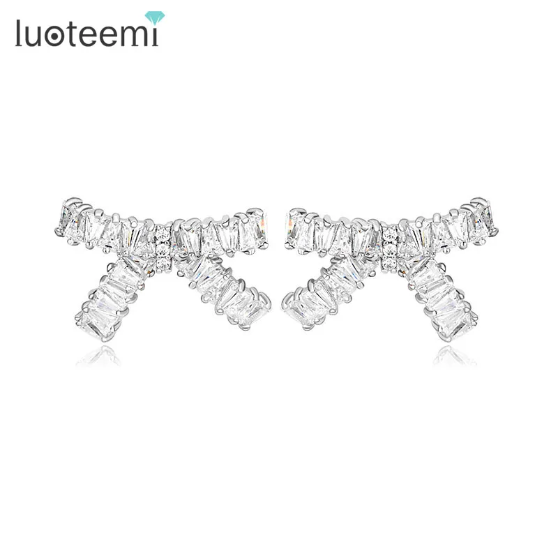 LUOTEEMI May женские модные циркониевые серьги гвоздики с милым бантом Качественные