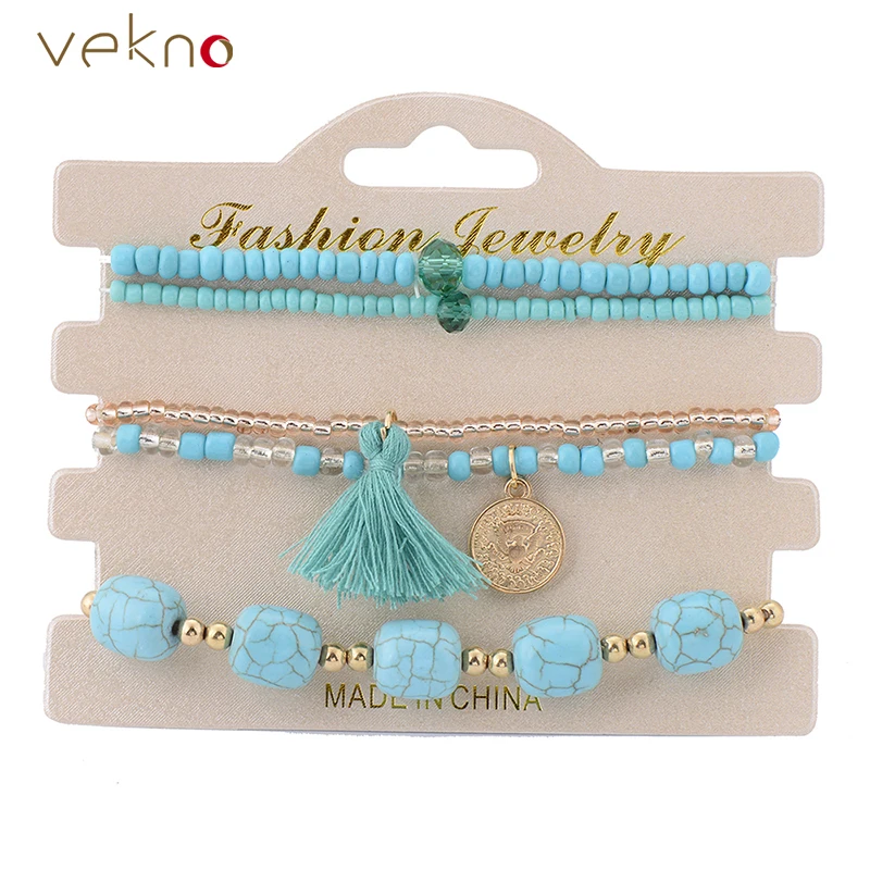 VEKNO модные Многослойные эластичные каменные бисерная прядь браслеты для женщин