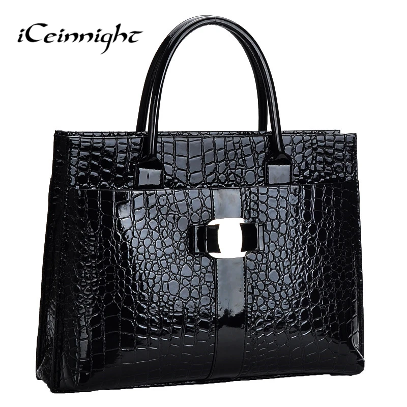 ICeinnight крокодил узор черный красный кожаные сумки для женщин с металлическим