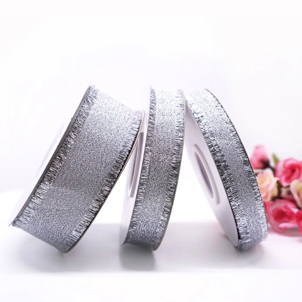 Free shipping Silver Metallic Glitter Ribbons